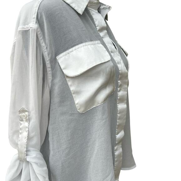 Wet Seal women’s size M sheer white button-down, long sleeve top - Picture 3 of 8
